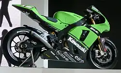 The Kawasaki Ninja ZX-RR, ridden by Randy de Puniet, Anthony West, Olivier Jacque, Fonsi Nieto (1 race) and Akira Yanagawa (1 race) in the 2007 season on display.