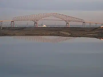 Key Bridge with Baltimore in background, viewed from Cox Creek Industrial Park, in northeast Anne Arundel County, November 2011 to the south