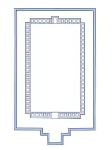 Plan, with 64 small shrines around a rectangular courtyard, and one larger shrine opposite the entrance