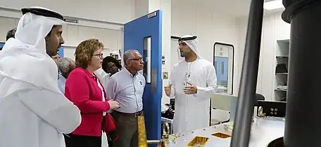 NASA's Chairman, Charles Bolden, being briefed about the KhalifaSat development during his visit to Mohammed bin Rashid Space Centre (MBRSC) - June 2016