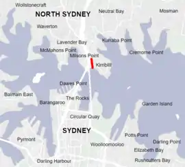 map of Sydney showing Kirribilli and Jeffrey Street location