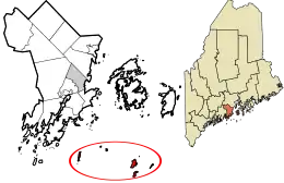 Location in Knox County and the state of Maine.