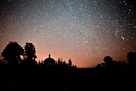 Church in Modryń at night