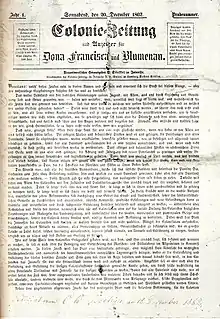 The first edition of the Brazilian Colonie-Zeitung, 1862