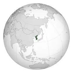 Map of the Korean Peninsula showing the government's territorial claims, controlled by Japan