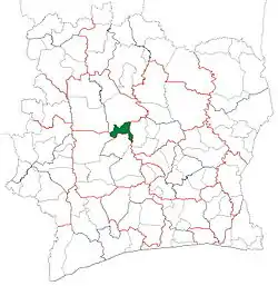 Location in Ivory Coast. Kounahiri Department has retained the same boundaries since its creation in 2005.