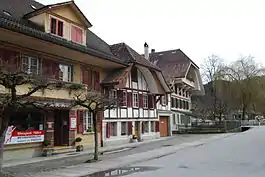 Half-timbered houses in the center of Krauchthal village