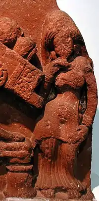 Plaque depicting ancient form of long choli and gagra worn during Gupta Empire