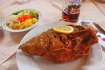 Fried Carp with beer and salad