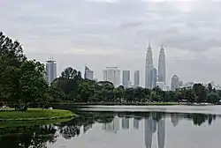 Looking southeast across Lake Titiwangsa towards the Petronas Towers