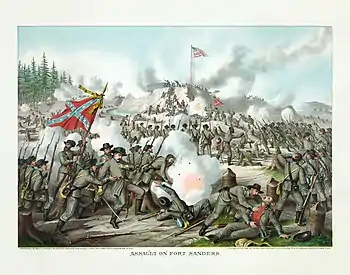 Kurz & Allison colored print shows the unsuccessful Confederate assault on Fort Sanders