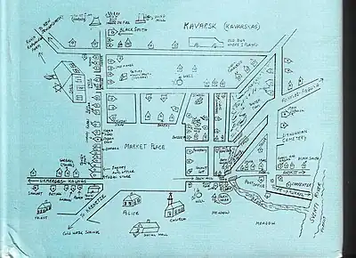 Map of Kowarsk circa 1940, drawing by Ralph Jaffe circa 1991