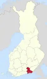 Kymenlaakso on a map of Finland