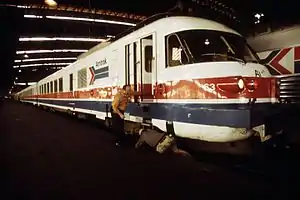 An RTG Turboliner at Union Station in St. Louis, Missouri in 1974