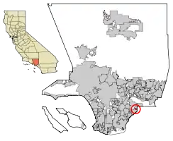 Location of East Whittier in Los Angeles County, California.