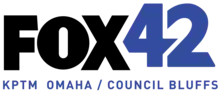 The Fox network logo in black next to a blue numeral 42 in a sans serif with custom cuts. Beneath is the text "K P T M Omaha/Council Bluffs".