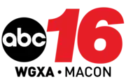 The ABC network logo next to a red italicized 16 in a sans serif, with "WGXA • Macon" beneath in black.