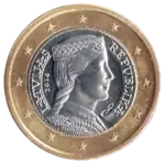 The national side of the 1 Euro coin issued by Latvia