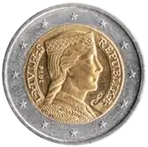 The national side of the 2 Euro coin issued by Latvia