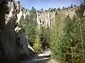 Tent rocks eroded out of the La Cueva Member near La Cueva