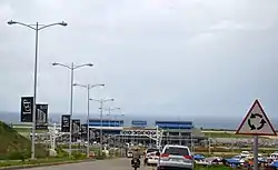 The airport complex as seen from the airport access road.