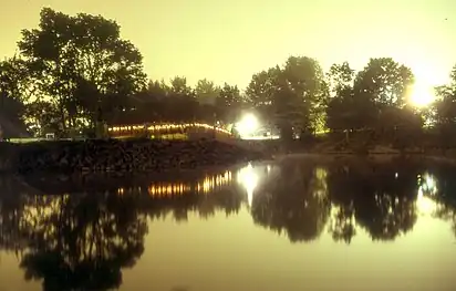 Lake Nityananda at night, Shree Muktananda Ashram