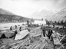 Photograph of boat building on the lake during the Klondike Gold Rush by Eric A. Hegg