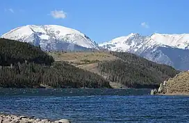 Buffalo Mountain (left) and Red Peak (right) from Dillon Reservoir