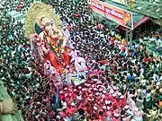 Procession of the famous “Lalbaug cha Raja” Ganesha idol during the Ganesh Chaturthi festival in Mumbai, Maharashtra