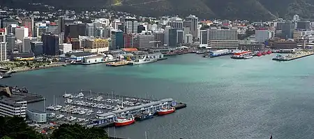 view of harbour and wharves.