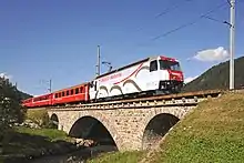 A Ge 4/4 III crossing Landwasser Bridge, near Davos.