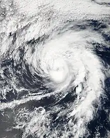 A visible satellite image of a Category 1 hurricane on September 17.