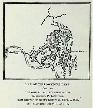 Original Map of Yellowstone Lake sketched from Colter Peak