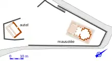 Plan showing the location of monuments within a complex.