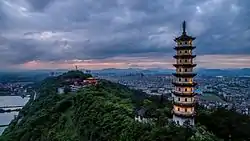 Juren Tower in memorial of Cao Juren [zh] (曹聚仁) on the top of Mountain Hengfeng, lying in the southwest of downtown Lanxi