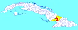 Las Tunas municipality (red) within  Las Tunas Province (yellow) and Cuba