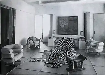 Glass Salon (Le salon de verre) designed by Paul Ruaud with furniture by Eileen Gray, for Madame Mathieu-Levy (milliner of the boutique J. Suzanne Talbot), at 9, rue de Lota, Paris (1922)