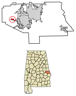 Location of Loachapoka in Lee County, Alabama