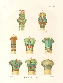 Illustrations of various types of capitals, c. 1849–1859, drawn by the egyptologist Karl Richard Lepsius