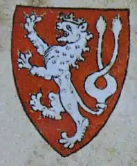 Lesser Royal Arms of BohemiaRight: Colored coat of arms of Bohemia depicted in the Passional of Abbes Kunigunde (1310s)