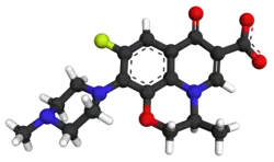 Ball-and-stick model of a levofloxacin molecule