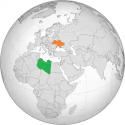 Map indicating locations of Libya and Ukraine