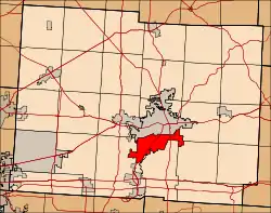 Location of Heath, Ohio, in Licking County