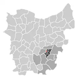 Localisation of Vlekkem in the community of Erpe-Mere in the arrondissement of Aalst in the province of East-Flanders.