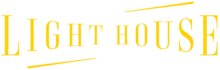 The show's yellow text logo. It it spelled in all caps, with the sizes of letters decreasing towards the center. There are two angled yellow lines towards the bottom left and top right.