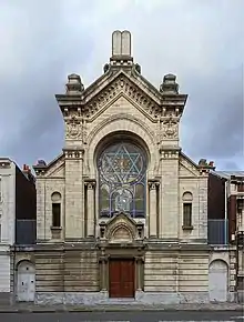 Lille Synagogue, France, 1891, elements of Romanesque, classical (guttae), "Moorish" and other styles