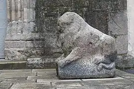 One of the two lions at the entrance of the church