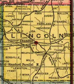 1905 map of Lincoln county showing the location of Rossville