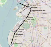 Map displaying station stops on the Fourth Avenue Line