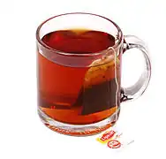 Glass mug of tea